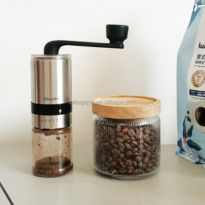 Barattoli in <span class=keywords><strong>Vetro</strong></span> per Alimenti da 350ml (12 Fl Oz) con Coperchi in Legno (6 Pezzi) <span class=keywords><strong>Contenitori</strong></span> Eleganti con Motivo Scanalato per <span class=keywords><strong>Spezie</strong></span>, Tè, Zucchero - Product Image 2