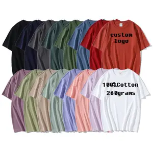 헤비급 티셔츠 260gsm 100% 면 빈 티셔츠 남성용 멀티 컬러 오버사이즈 캐주얼 티셔츠 면