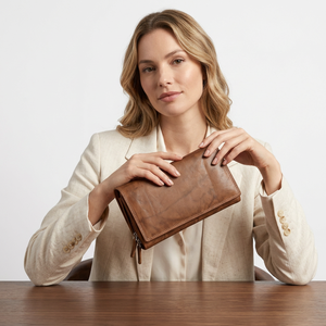 WRIZA Genuine Leather Long <b>Wallet</b> Unisex <b>Zipper</b> Closure Durable Minimalist Style Daily Use BrownWomen's Vintage Style Anti-Theft - Product Image 3
