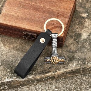 Men's Stainless Steel Thor Hammer <b>Keychain</b> With Leather Strap And Carabiner Gift Charm Pendant - Product Image 4