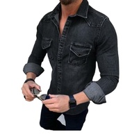 Chemises en jean ajustées à manches longues en soie de qualité supérieure pour hommes, avec logo personnalisé, anti-plis, respirantes, en coton écologique