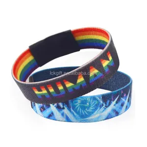 2024 Promos Festival Events Supplies Custom Made Woven Logo Polyester Rfid Elastic Wristband