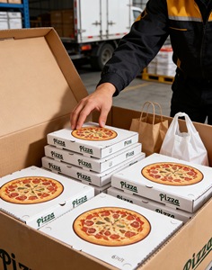 Caja de Cartón Corrugado para Pizza de Lujo, Personalizada con Logotipo, Tamaño 32 cm (12 Pulgadas), Color Negro, para Empacar Alimentos - Product Image 3