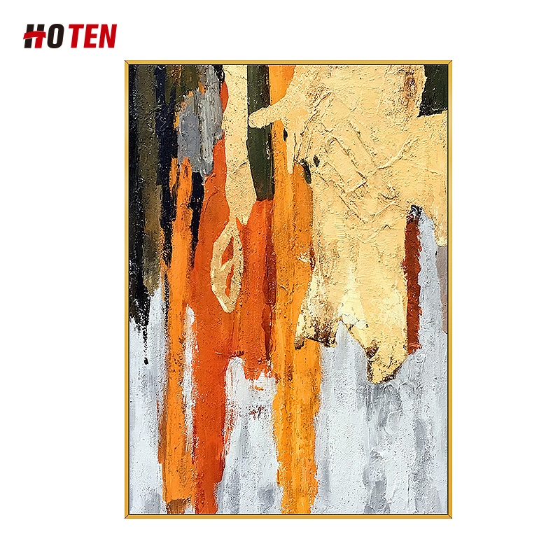 Large Modern Minimalist Hand-Painted Oil Canvas Orange Yellow Abstract ...