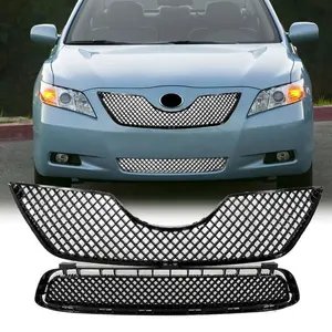 For 2007 2008 2009 Camry Front Grille Upper Lower Gloss Chrome 3d Mesh Grill Set Mesh Honeycomb Mesh Upper Lower Bumper Grill