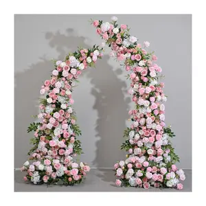 E- wedding party decorations artificial floral backdrop pink red horn flower arch for lavish proposal setting
