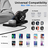 Support de chargeur sans fil intelligent pliable 3-en-1 TKT 15W à charge rapide avec port USB Type-C pour iPhone, écouteurs et téléphone portable