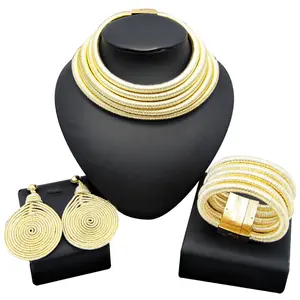 Fashion India Style Spiral Metal Earrings Hot Kim K Collar Necklace Bracelet Jewelry Sets Statement African Jewelry Sets