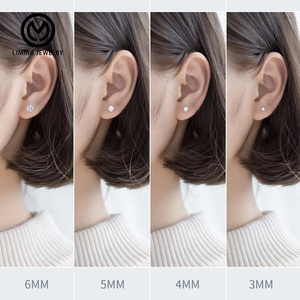 CEZ01 패션 리얼 925 스털링 실버 파인 주얼리 3mm 4mm 5mm 6mm 7mm 8mm 라운드 CZ 큐빅 지르코니아 클래식 스터드 귀걸이 여성용 - Product Image 4