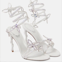 Sandales de soirée 2025 personnalisées de luxe, or, noir, blanc, rouge, argent, talons pas chers, fabricants, papillons en cristal