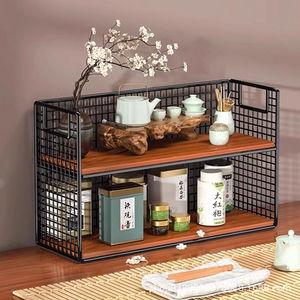 <b>Kitchen</b> Storage <b>Rack</b> Countertop Multifunctional Condiment Organizer With Compartments Desktop Rectangular Standing Type - Product Image 1