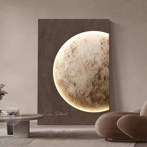 Art mural à la lumière de la lune avec rétroéclairage, peinture réaliste encadrée rectangulaire pour la décoration du salon - Product Image 1