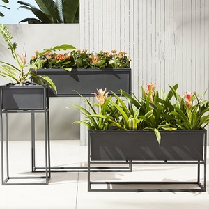 Ensemble de 3 pots de fleurs en métal avec support, pots de plantes de jardin d'extérieur, jardinières - Product Image 6