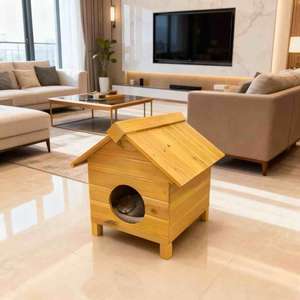 Natuurlijk massief houten ecologisch verantwoorde katten- en hondenhuisje, comfortabel dierenbed voor harige vrienden - Product Image 3