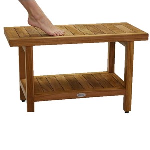 Teak Bathroom Stool Solid Wood Shower Room Seat With <b>Storage</b> Shelf For <b>Bath</b> And Entryway Use - Product Image 1