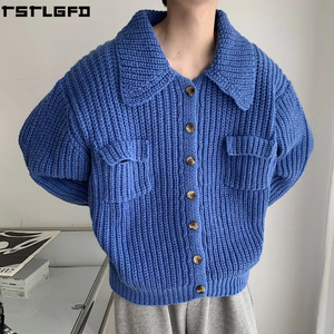 Oem Odm Shawl Collar <b>Knit</b> <b>Cardigan</b> Men <b>Black</b> <b>Chunky</b> Rib Oversized Boxy Patch Pocket Streetwear Men'S Sweaters Manufacturers Bulk - Product Image 4