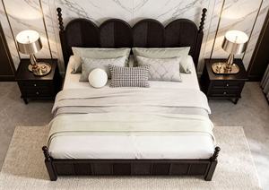 Premium <b>Queen</b> <b>Size</b> Dark Wood Spindle <b>Bed</b> With Arched Rattan Headboard For Farmhouse Bedroom - Product Image 2