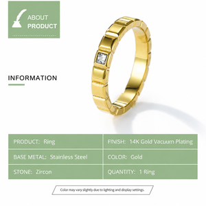 Segmented <b>Stainless</b> <b>Steel</b> Zircon <b>Ring</b> with 14K Gold Vacuum Plating, Gold and Silver Color Options - Product Image 3