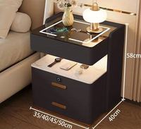 Table de chevet moderne intelligente, directement du fabricant, avec plateau en verre trempé, 3 tiroirs, charge sans fil, pour appartement, maison, chambre, hôtel