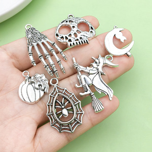 Pendentifs tibétains en argent pour Halloween, 24 styles variés, breloques tête de mort, citrouille, araignée pour accessoires de bijoux DIY, décoration de fête unisexe - Product Image 2