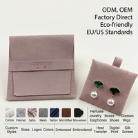 Pochette de luxe en microfibre suédée avec logo personnalisé pour bijoux, sac cadeau anti-poussière en velours doux avec rabat pour colliers, bracelets et boîtes