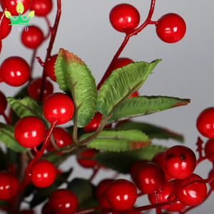 عيد الميلاد الاصطناعي التوت هولي الأحمر والأوراق الخضراء بوش بورجوندي هولي فروع التوت لشجرة عيد الميلاد المنزل - Product Image 4