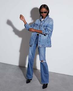 Veste en jean pour femme 2026 – Blouson en denim tendance à manches longues, boutonné, coupe ajustée, style western avec poches - Product Image 3