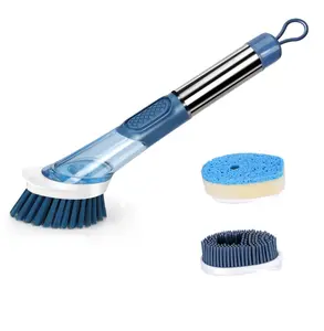 2023 Smart kitchen cleaner 3 Replaceable cleaning head Soap Dispensing sponge tpr bristle dish washing Brush with handle