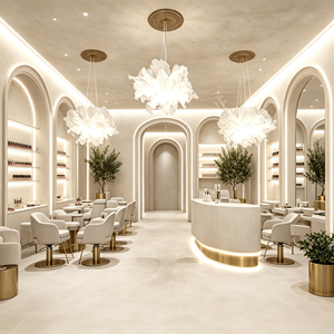Custom Nail <b>Salon</b> Furniture Set Modern Beauty <b>Salon</b> <b>Reception</b> <b>Desk</b> Nail Station Interior Design Turnkey Shopfitting - Product Image 1