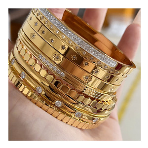 XIXI INS Waterproof Acier Inoxydable CZ Cuff Stainless Steel Star Zircon 18K Gold Plated Women Fashion Jewelry Bracelet <strong>Bangle</strong> - Product Image 1