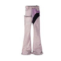 Jeans en denim à motif patchwork de haute qualité Jeans en détresse personnalisés Monkey Wash Jeans droits à logo imprimé pour hommes