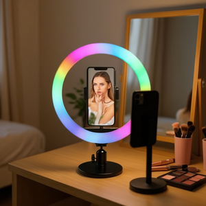 ไฟวงแหวน RGB ขนาด 32 ซม. พร้อมที่วางโทรศัพท์สำหรับถ่ายทอดสดการแต่งหน้าและการถ่ายภาพ - Product Image 3