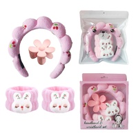 Ensemble bandeau nuage brodé cerises, bracelet décoratif lapin et pince à cheveux pour le lavage du visage, les soins de la peau, le démaquillage et l'utilisation quotidienne beauté