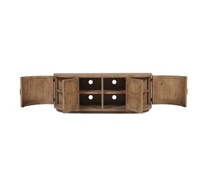 Meubles modernes en bois de pin recyclé, <span class=keywords><strong>console</strong></span> noire avec finition naturelle, texture vintage, 4 étagères fixes, poignées grises, tables consoles - Product Image 2