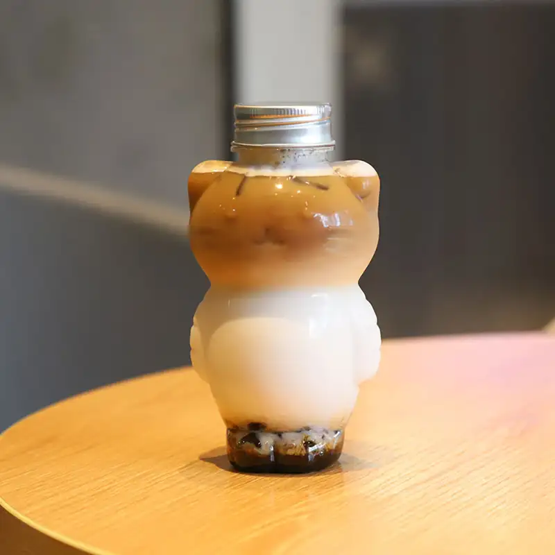 Garrafa para chá de leite, 350ml, de alta qualidade, atacado, desenho animado, gato, garrafa de plástico para beber suco ou chá de bolha