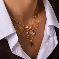 Collier pendentif en cristal coloré délicat KITI, plaqué or 18 carats, acier inoxydable, mini bijoux en pierres précieuses pour femmes