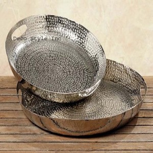 Aluminium Hammered <b>Decorative</b> <b>Tray</b> Silver Hammered Serving Platter - Product Image 1