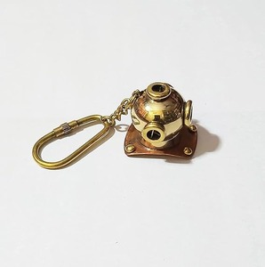 Vintage Miniature Brass Diving Helmet Keychain Alloy Nautical Collectible and Accessory with Offset Printing - Product Image 4