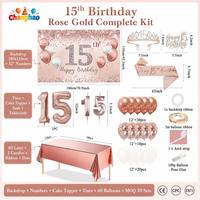 Kit complet OEM Or Rose pour Anniversaire 15 Ans : Ballons Chiffres, Nappe, Toile de Fond et Bannière – Fournitures pour Organisateur d'Événements d'Anniversaire de Filles