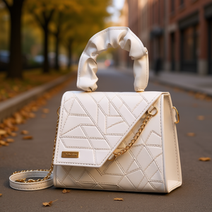 Bolso Bandolera Baia Blanco para Mujer, Cuero Genuino, Patrón Geométrico, Correa de Cadena, Estilo Cruzado para Uso Diario - Product Image 2
