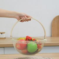 Panier de rangement circulaire multifonction moderne en fer avec poignée en bois pour la cuisine - Rangement alimentaire portable