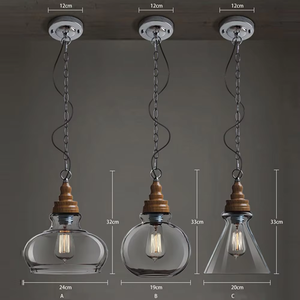 אמריקאי כפרי שקוף זכוכית עגולה עץ תבואה ספירלית רטרו e27 מנורת מחזיק קישוט תליון אור לבית - Product Image 6