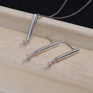 Ensemble de bijoux de mode pour femmes, collier et boucles d'oreilles pendantes en argent S925 fait main, avec support vide pour perle - Product Image 1