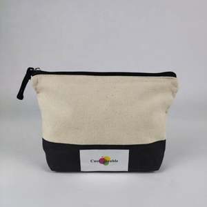 Pequeña bolsa redonda de lona de algodón ecológica con cremallera, bolsas de maquillaje personalizadas al por mayor con patrón de letras para almacenamiento de cosméticos - Product Image 1