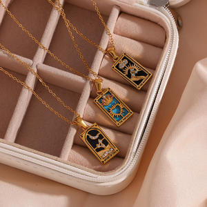 Singoli Populaire Ketting Rvs Hanger Ketting Rechthoekige Email Zirkoon <span class=keywords><strong>Tarot</strong></span> Ketting Voor Vrouwen - Product Image 5