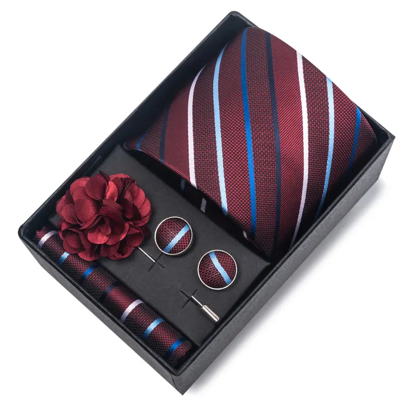 Gravata de seda listrada para homens, gravata de tecido comercial com logotipo personalizado, estilo fashion de marca própria