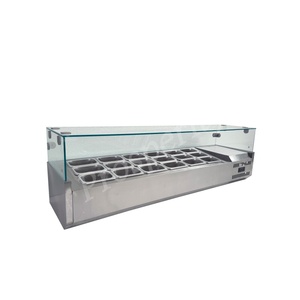 Table de préparation réfrigérée en acier inoxydable pour salades et pizzas, avec refroidissement direct et vitrine d'ingrédients intégrée - Product Image 3