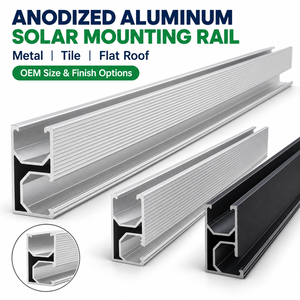 Rail de montage solaire en aluminium anodisé OEM pour systèmes d'installation de panneaux photovoltaïques sur tuiles métalliques et toits plats - Product Image 1