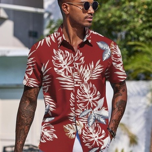 <b>Men's</b> Short Sleeve Stand Collar Tropical Floral Print Causal Tshirt Custom Logo ODM Breathable <b>Silk</b> Screen Printed <b>Shirt</b> - Product Image 5