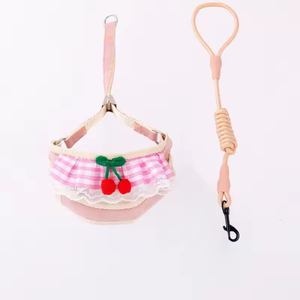 Sangle de poitrine pour petit chien C02 avec laisse de traction, en nylon écologique, motif écossais, décoration en dentelle, vente en gros, UniLi - Product Image 5